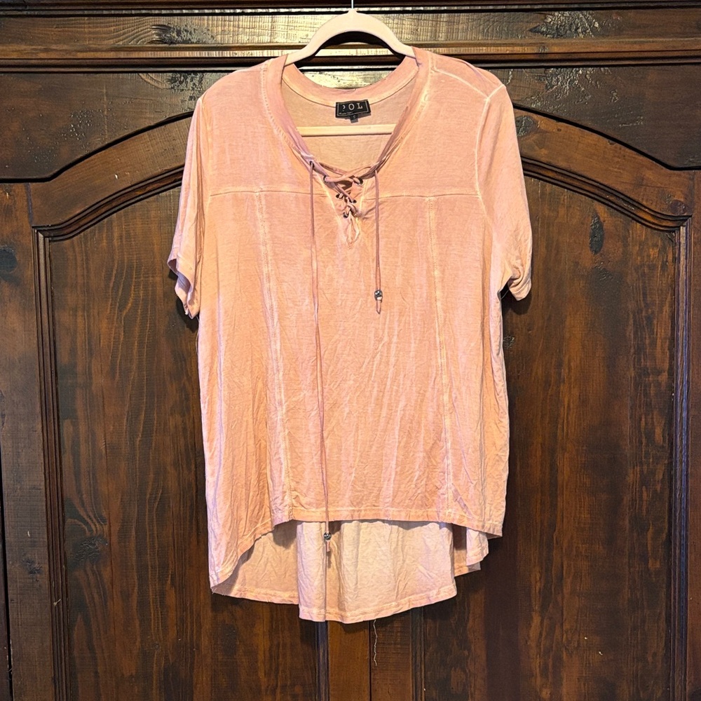 POL Women's Blush Lace-Up Short Sleeve Top